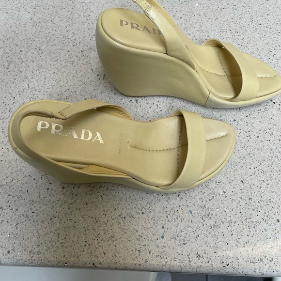 Prada wedge sandals , light yellow color , size 6.5 - Picture 1 of 4